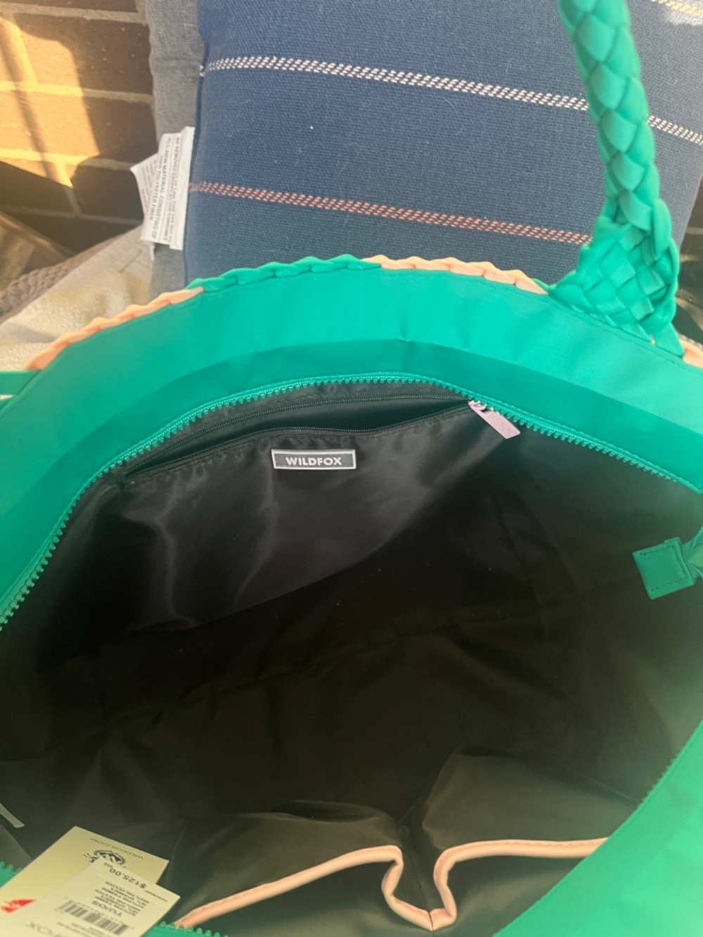 Wildfox Teal and Blush Woven Tote - Picture 3 of 4